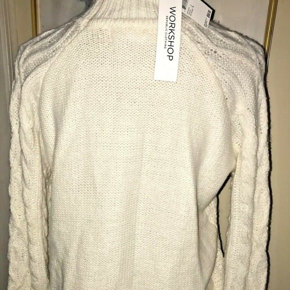 WORKSHOP REPUBLIC FISHERMAN CABLE KNIGT SWEATER~WHITE~LARGE - Picture 5 of 7